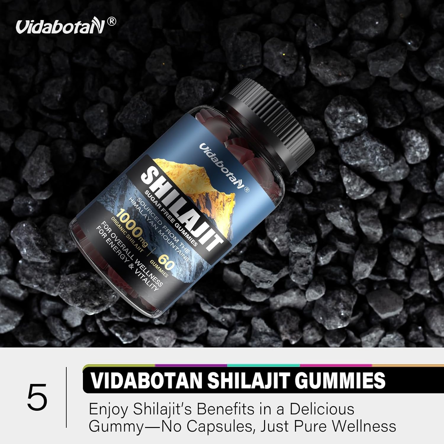 Sugar-Free Shilajit Gummies 1000mg with Ashwagandha - Energy & Immunity Support - Mixed Berry Flavor - 120 Gummies