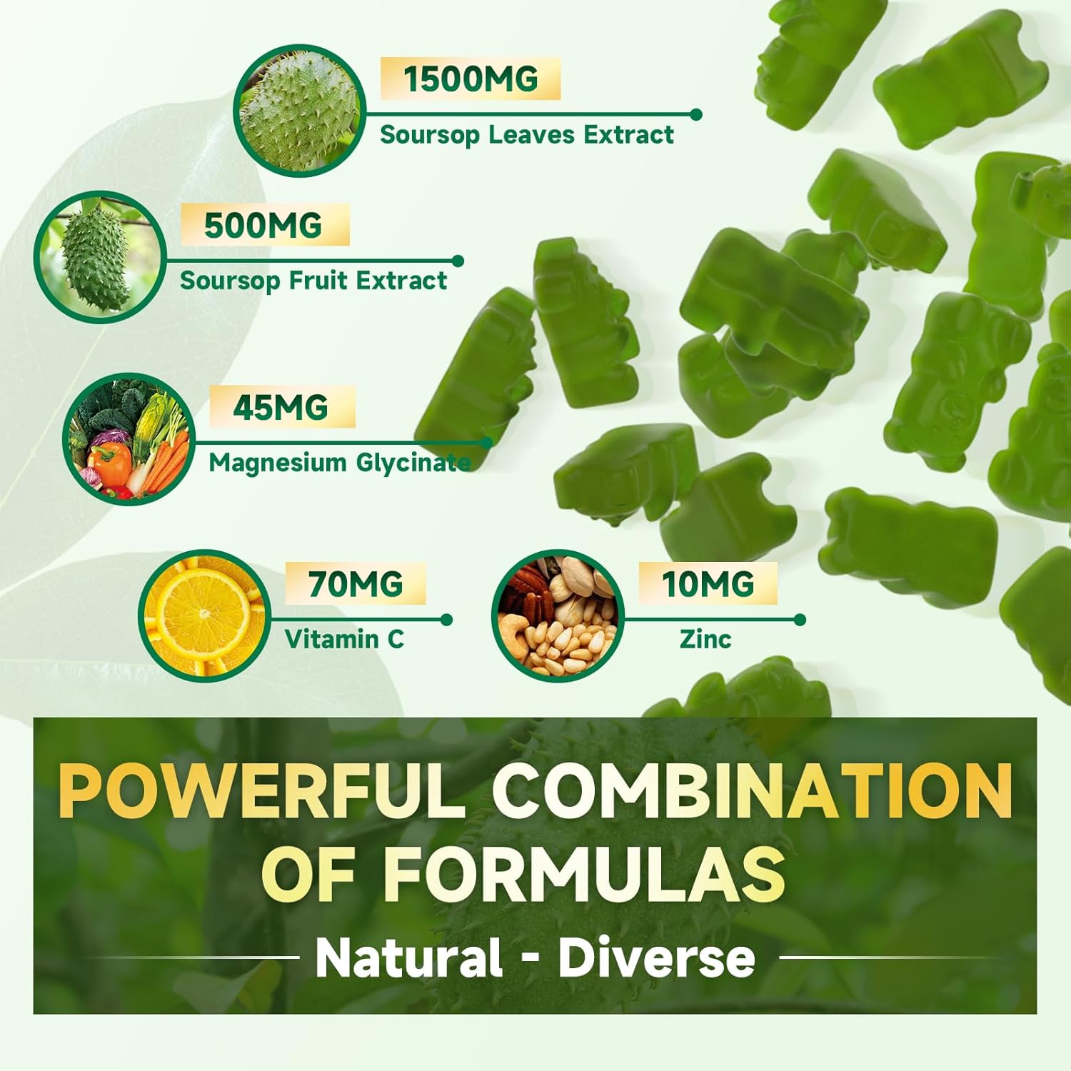 Sugar-Free Soursop Graviola Gummies - 2000mg Extract with Vitamin C & Zinc for Immunity & Antioxidant Support - Vegan, High-Absorption - 120 Berry Flavor Gummies