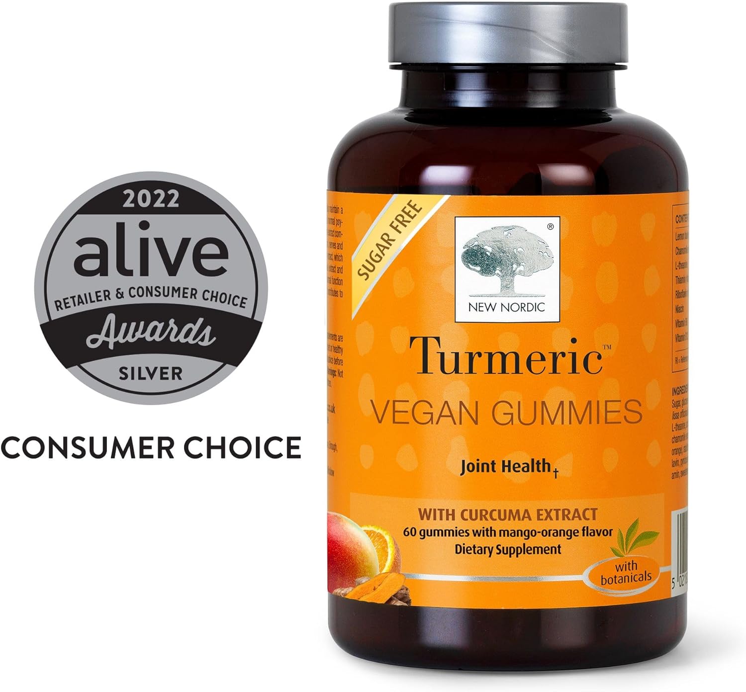Sugar-Free Turmeric Curcumin Gummies 300mg Supplement for Joints, Knees, Shoulders - Mango Orange Flavor - 60 Count Bottle for Men and Women