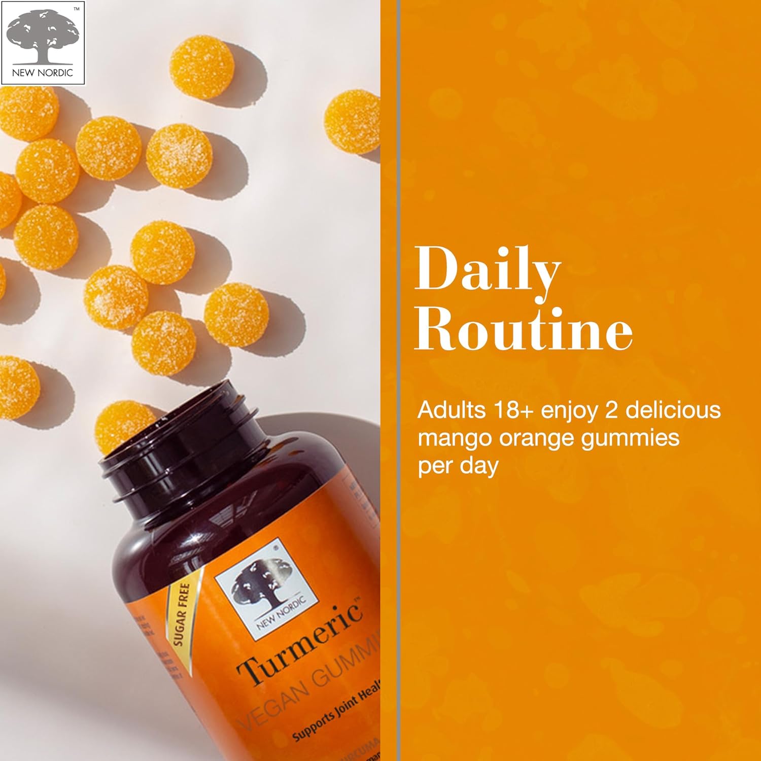 Sugar-Free Turmeric Curcumin Gummies 300mg Supplement for Joints, Knees, Shoulders - Mango Orange Flavor - 60 Count Bottle for Men and Women