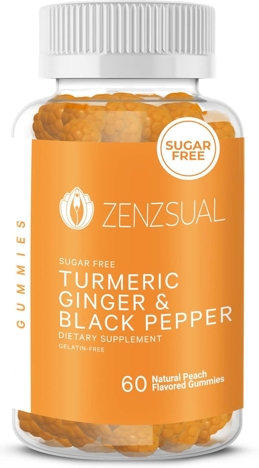 Sugar-Free Turmeric, Ginger, and Black Pepper Gummies - Immune Support & Joint Health - Natural Peach Flavored Dietary Supplement for Healthy Skin - 60 Gummies
