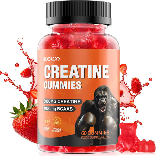 Sugar-Free Vegan Creatine Gummies - 5000mg Creatine, 1000mg BCAAs, Strawberry Flavor - 30 Day Supply