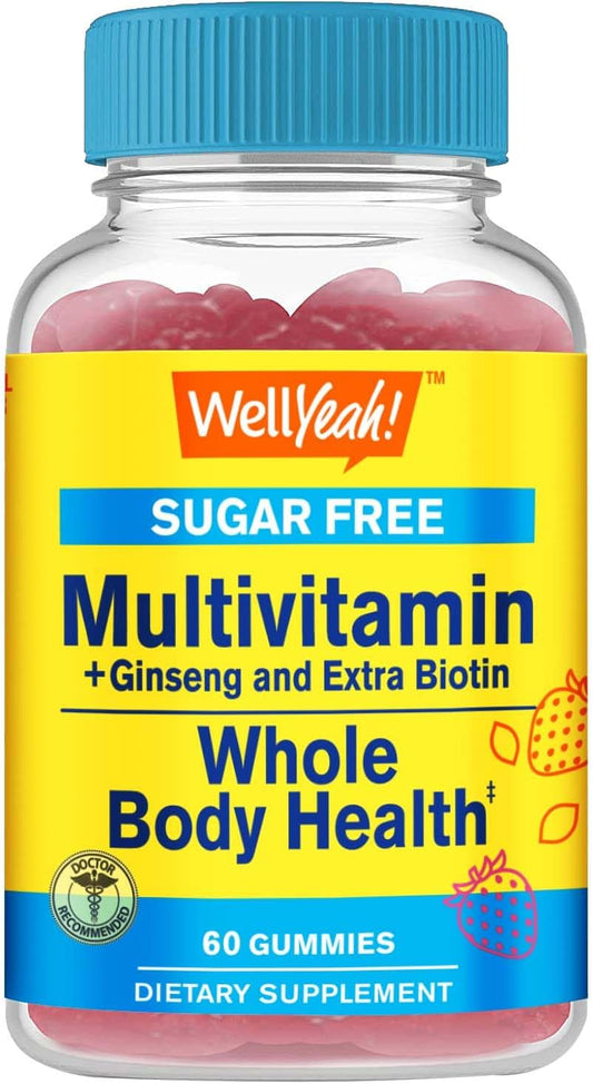 Sugar-Free Vegan Multivitamin Gummies with Ginseng and Essential Nutrients - 60 Gummies