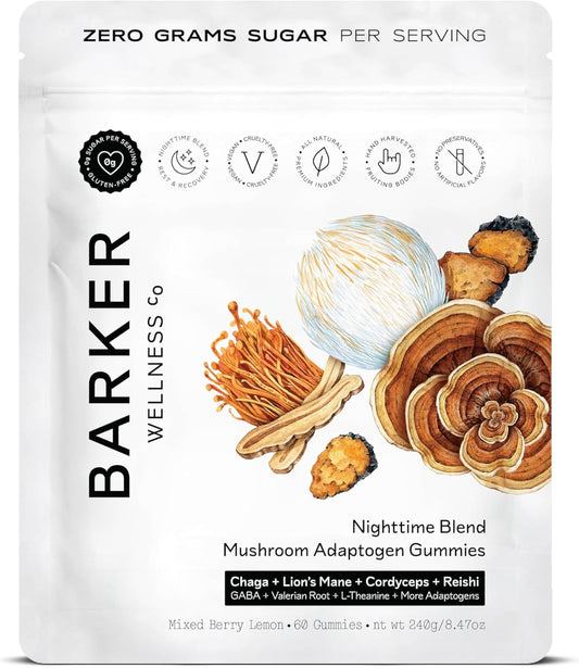 Sugar-Free Vegan Nighttime Mushroom Adaptogen Gummies for Adults - Sleep Support with Reishi, Lion’s Mane, Chaga, Cordyceps - 60 Count