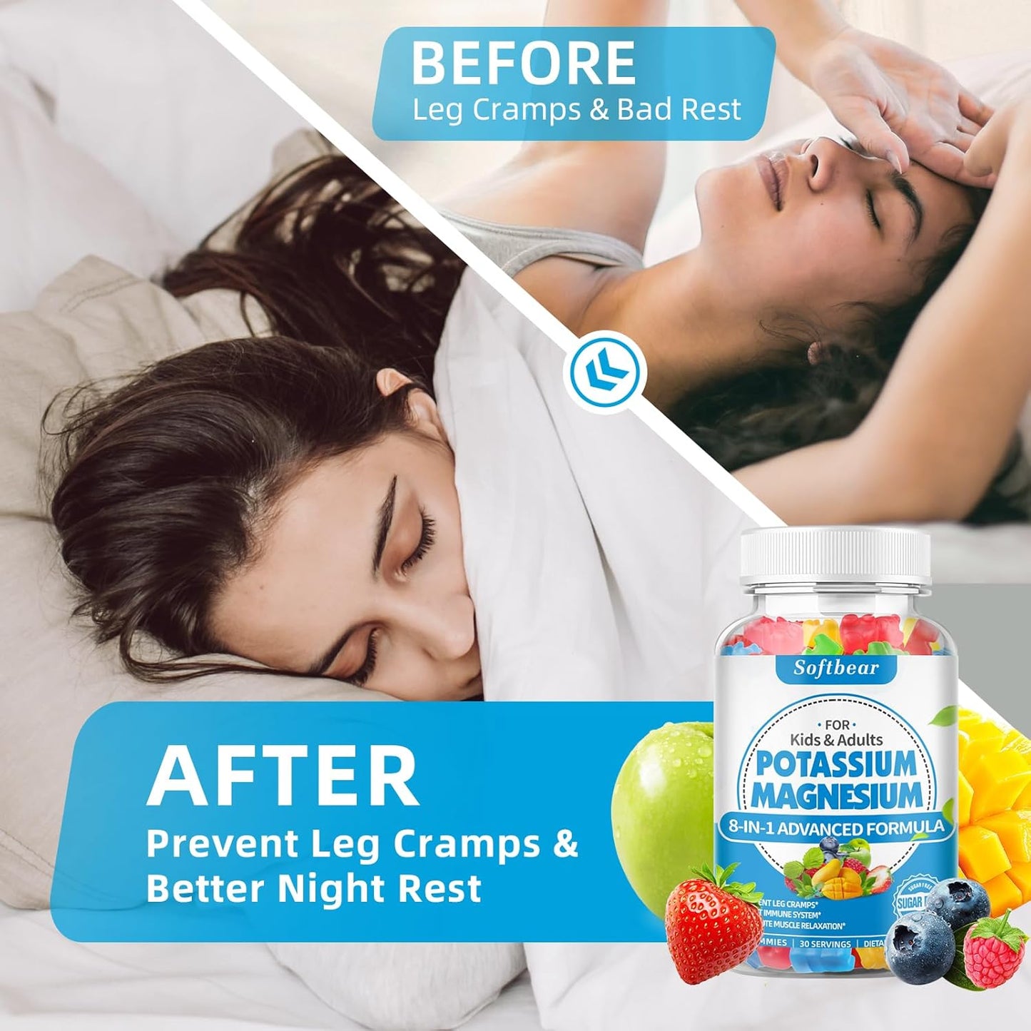 Sugar-Free Vegan Potassium Magnesium Gummies with Vitamin B6 CoQ10 for Muscle Health - 60 Softbear Gummies