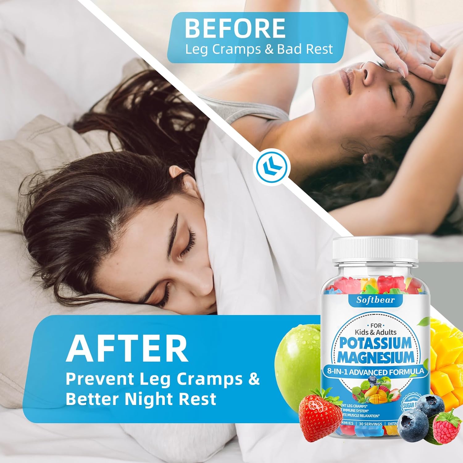 Sugar-Free Vegan Potassium Magnesium Gummies with Vitamin B6 CoQ10 for Muscle Health - 60 Softbear Gummies