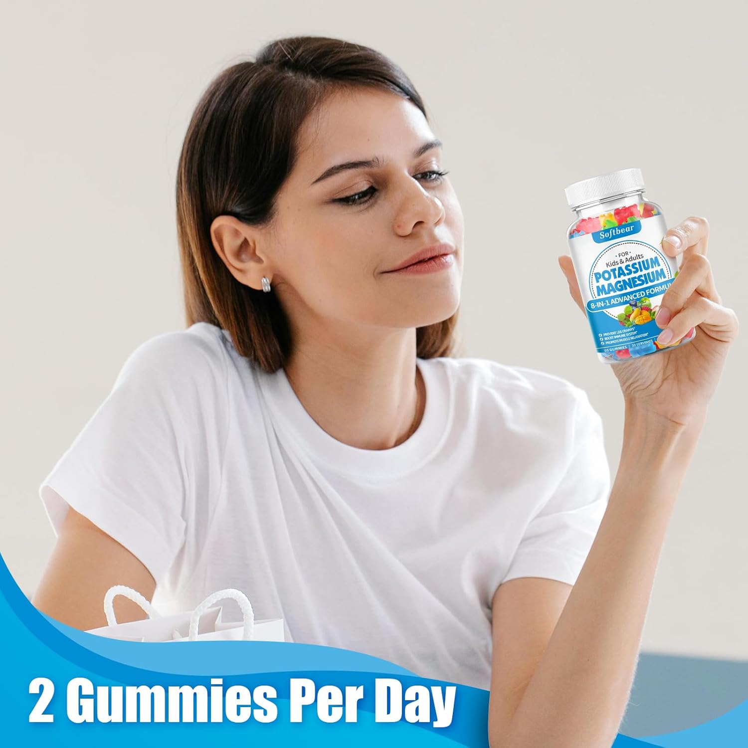 Sugar-Free Vegan Potassium Magnesium Gummies with Vitamin B6 CoQ10 for Muscle Health - 60 Softbear Gummies