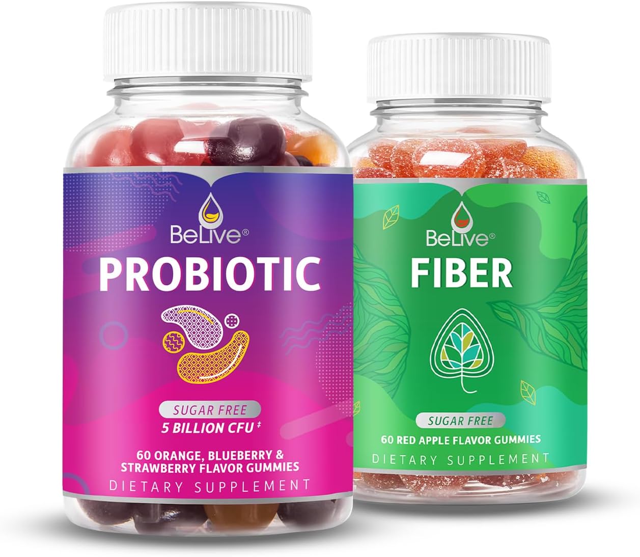 Sugar-Free Vegan Probiotic & Fiber Gummies Bundle for Digestive Health