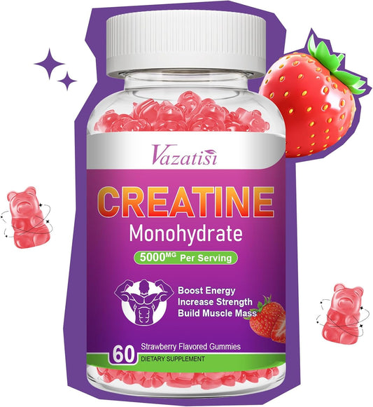 Sugar-Free Vegan Strawberry Creatine Gummies for Women & Men - 60 Count