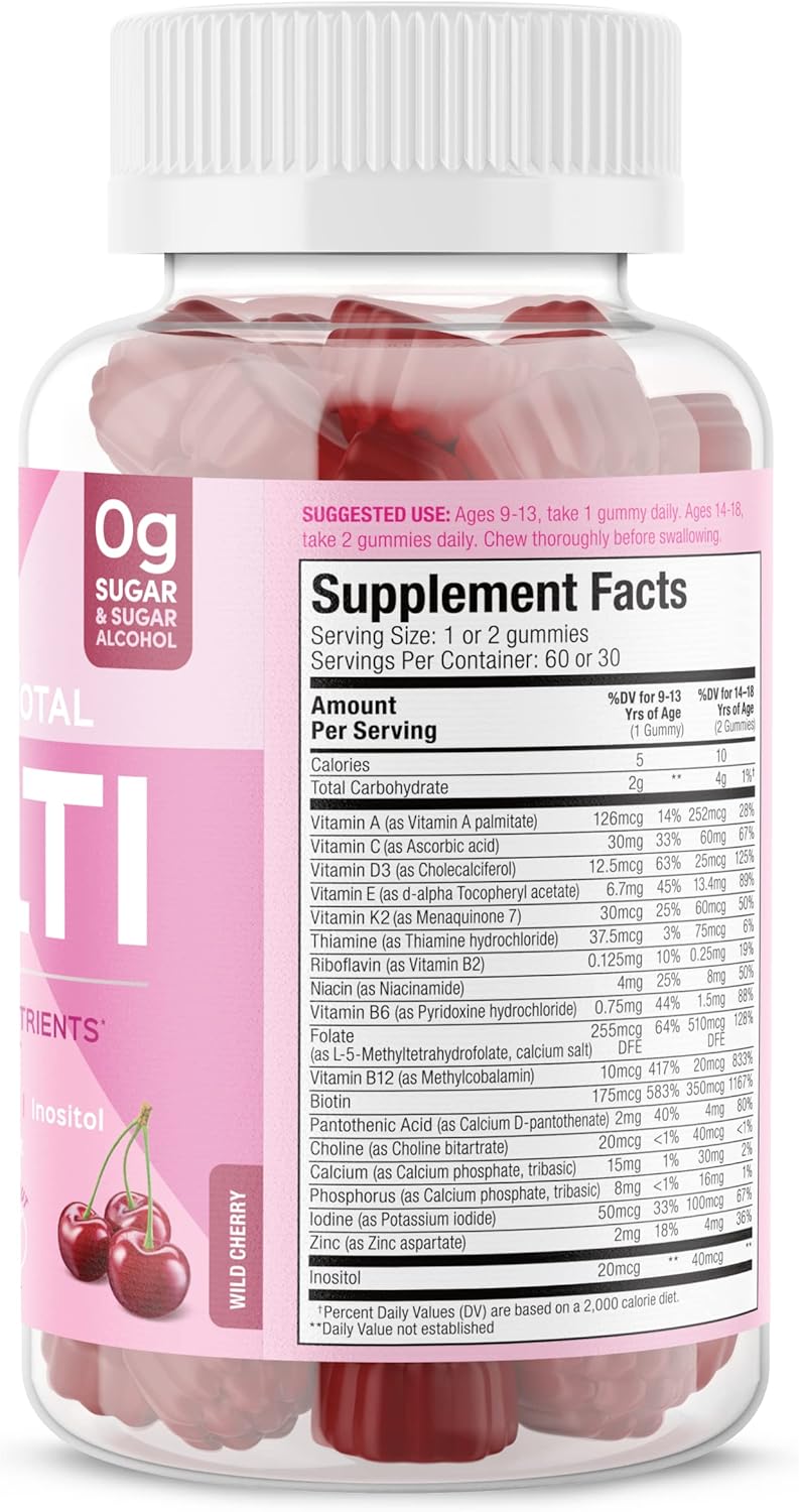 Sugar Free Vegetarian Teen Girl Gummy Vitamins with 19 Essential Nutrients for Bone Strength, Muscle Health, and Energy – Cherry Flavor (60 Count) - BoostGo Australia