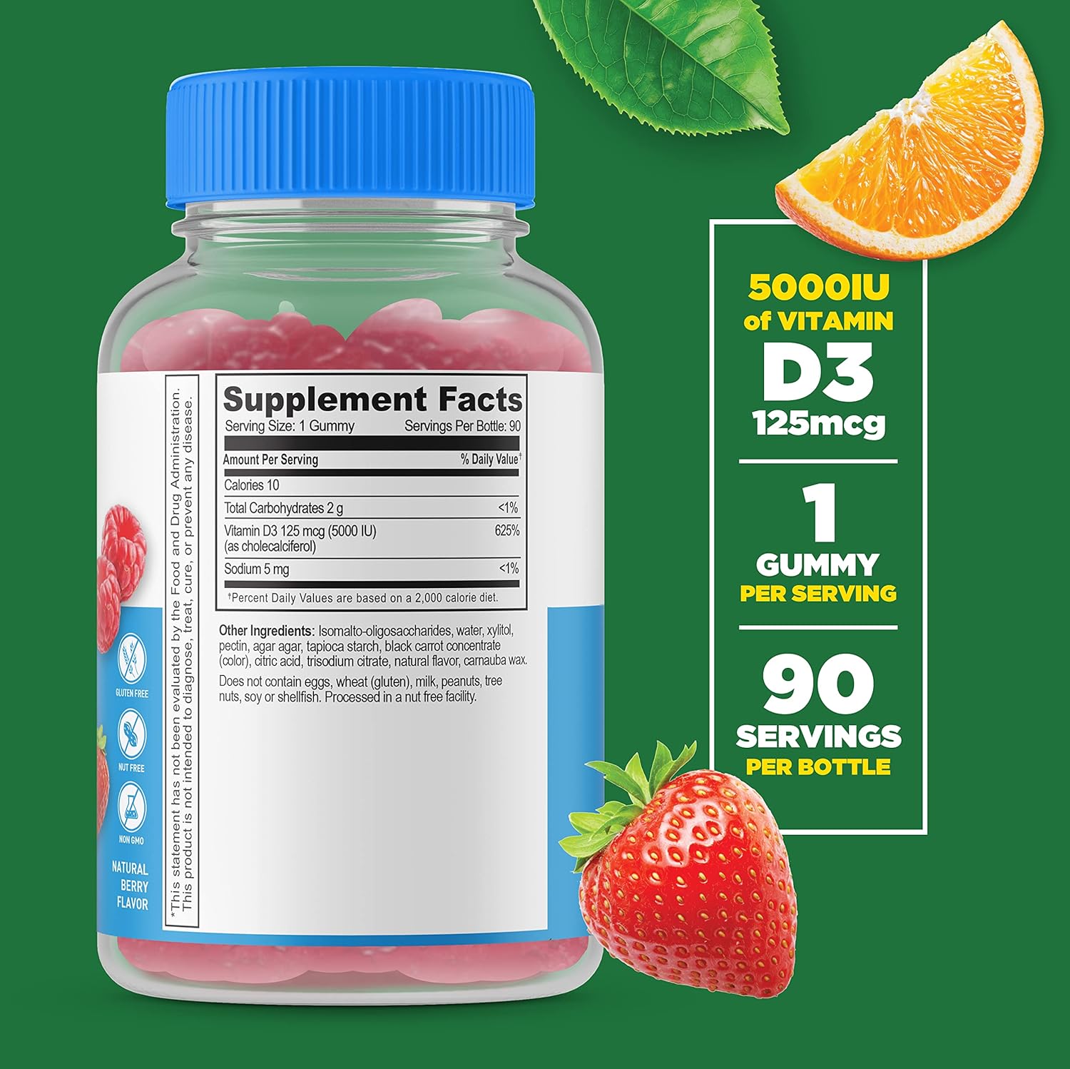 Sugar Free Vitamin B12 + Vitamin D 5000 IU Gummies Bundle - Tasty Vitamin Supplement, Gluten-Free & GMO-Free Chewables