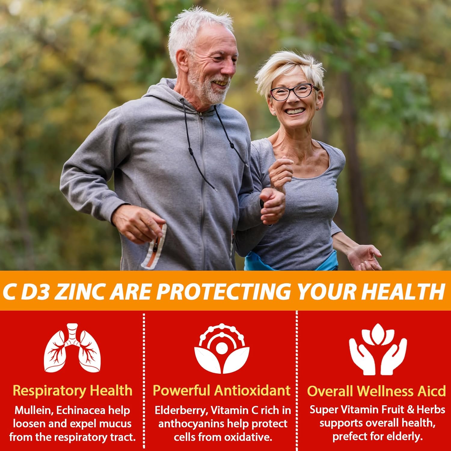 Sugar Free Vitamin C + D3 + Zinc Gummies for Adults 50 + - Immune Defense Supplement with Elderberry, Echinacea, Mullein Leaf - Vegan - Pack of 2