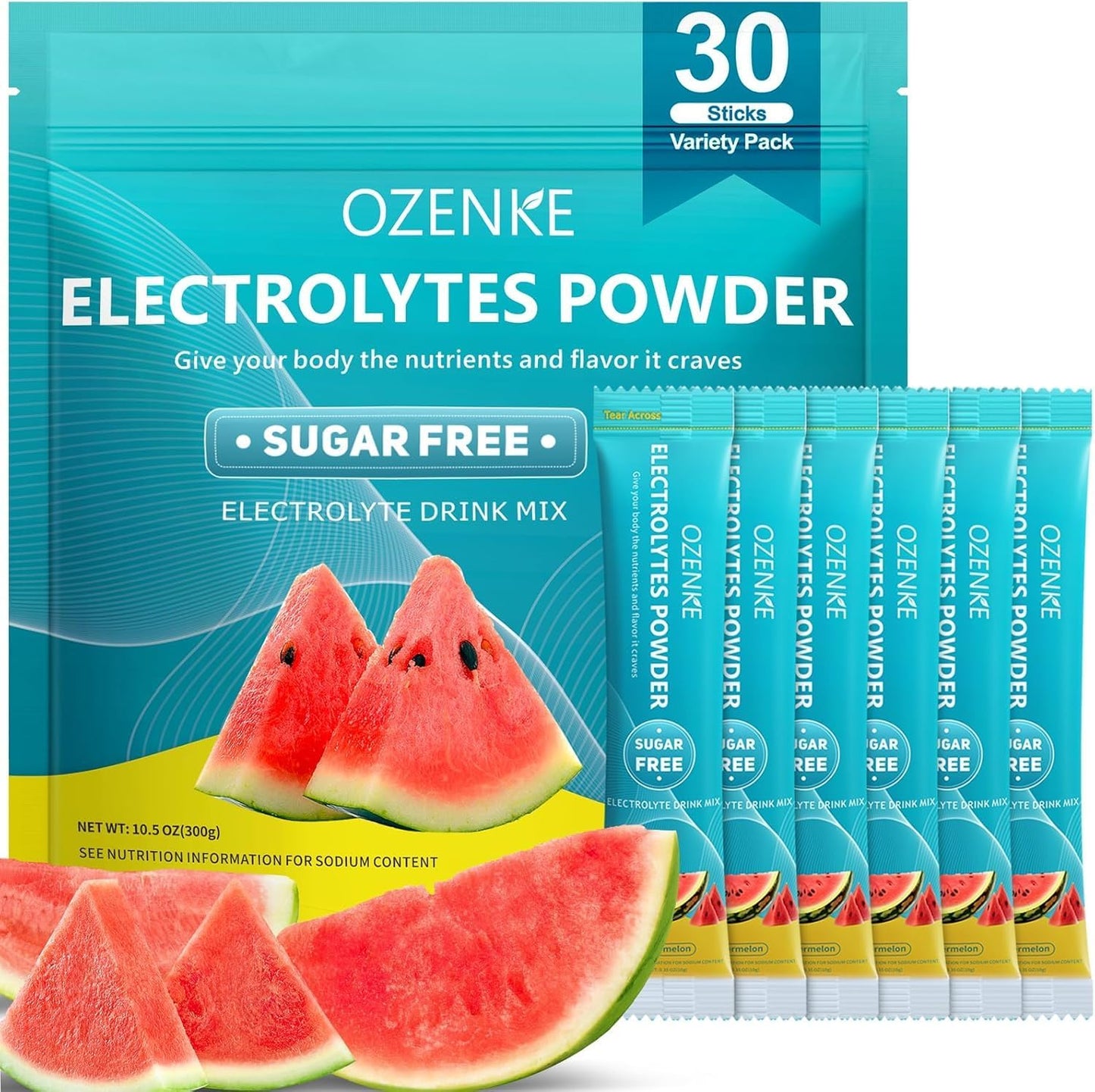 Sugar-Free Watermelon Electrolyte Powder Packets - 30 Sticks for Rapid Hydration