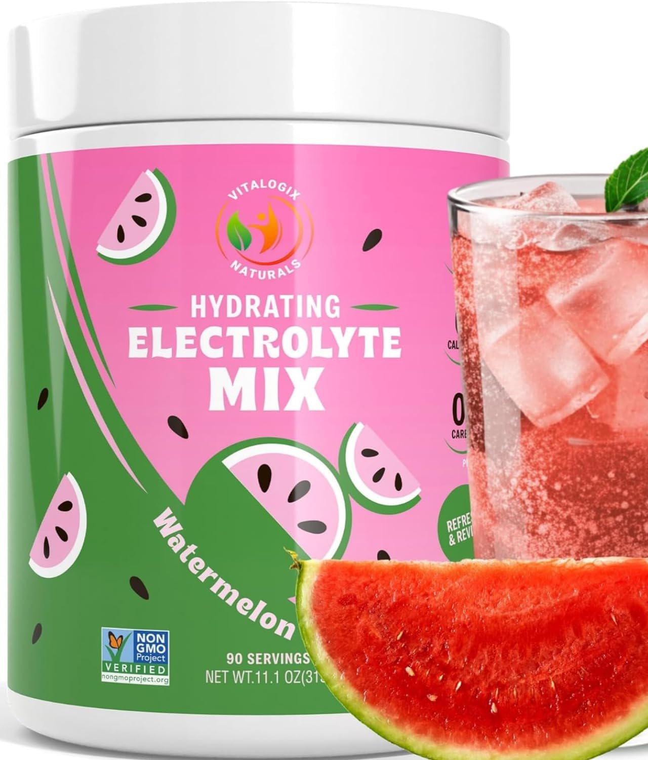 Sugar-Free Watermelon Electrolytes Powder - 90 Servings, Keto & Vegan Hydration Mix, No Calories or Artificial Ingredients