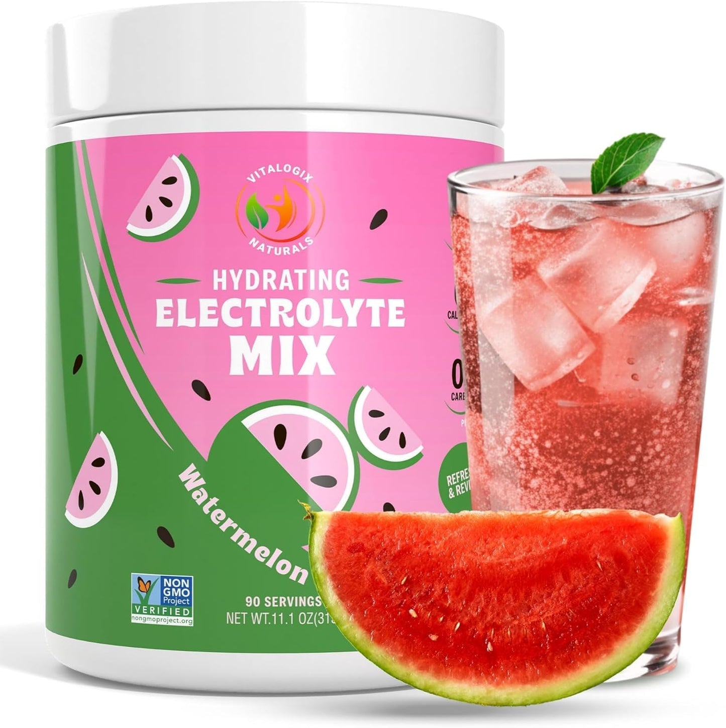 Sugar-Free Watermelon Electrolytes Powder - 90 Servings, Keto & Vegan Hydration Mix, No Calories or Artificial Ingredients