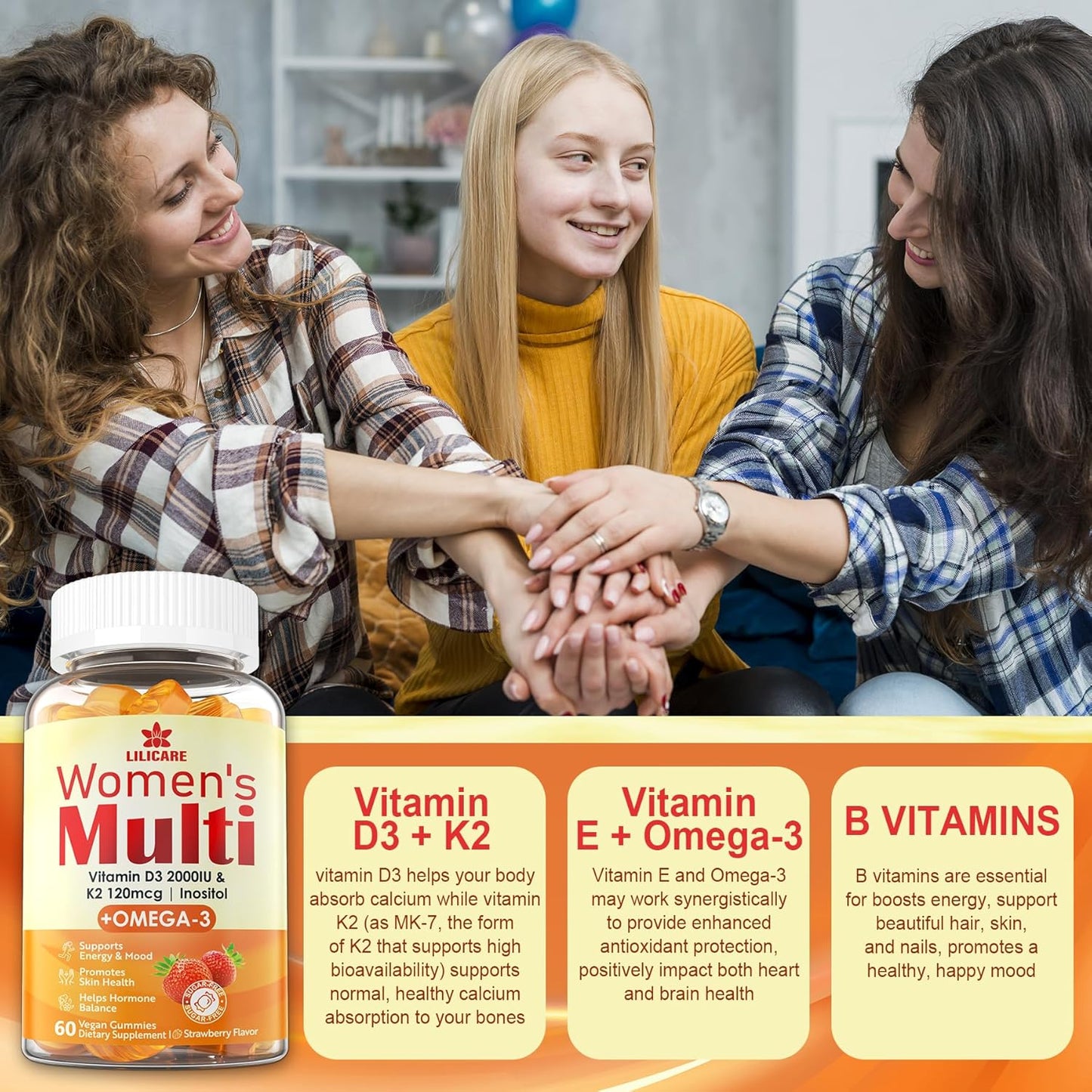 Sugar-Free Womens Multivitamin Gummies with Methylated Nutrients and Vegan Omega 3 - 60 Count
