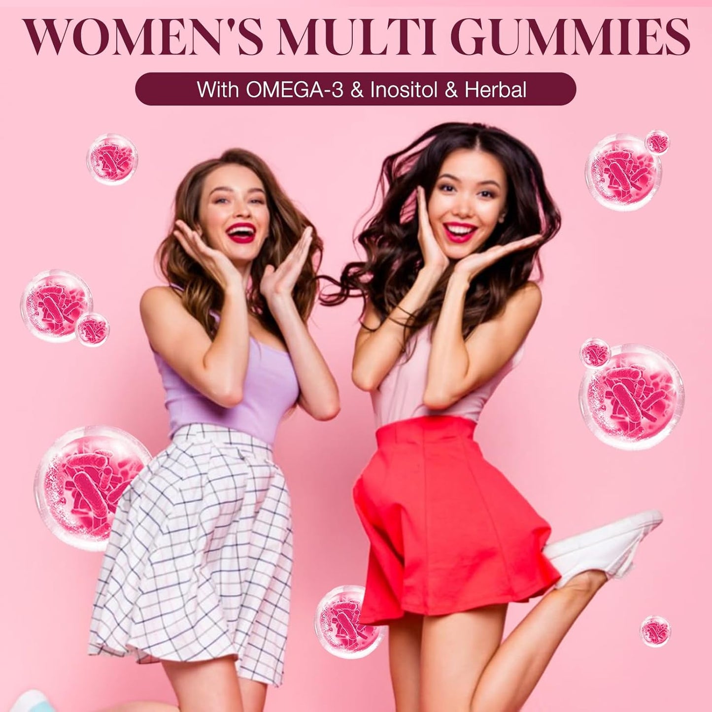 Sugar-Free Women's Multivitamin Gummies with Prebiotics, Omega-3, CoQ10, and Essential Vitamins for Heart, Brain, Gut, Energy, and Immune Support