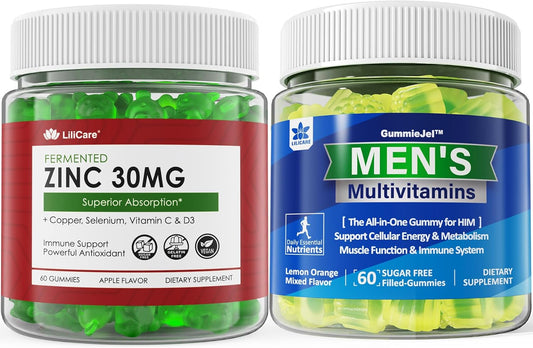 Sugar Free Zinc Gummies and Men's Multivitamins Combo Pack - 3 Pack Bundle
