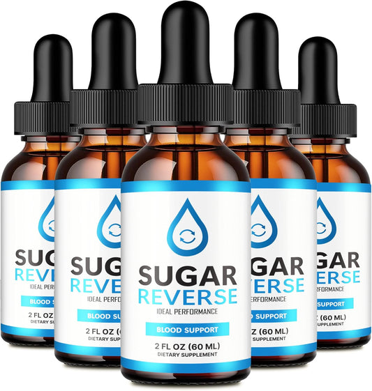 Sugar Reverse Liquid Drops Supplement - Advanced Formula with Maximum Strength Vitamins - 5 Pack of Official Formula for Ideal Performance
