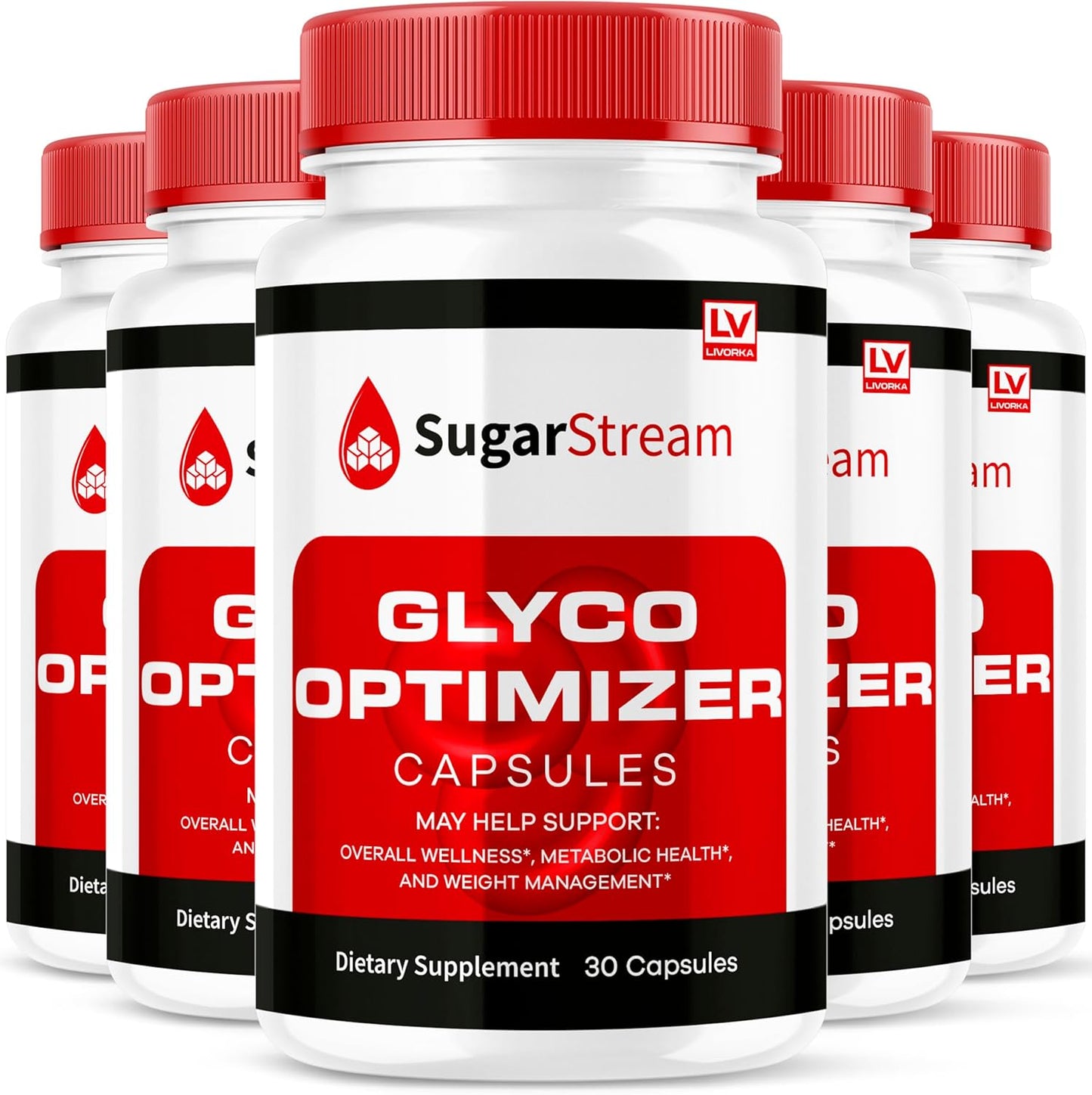 SugarStream Glyco Optimizer Capsules (5 Pack) - Advanced Glycogen Blood Support Supplement - 150 Capsules for 5 Months