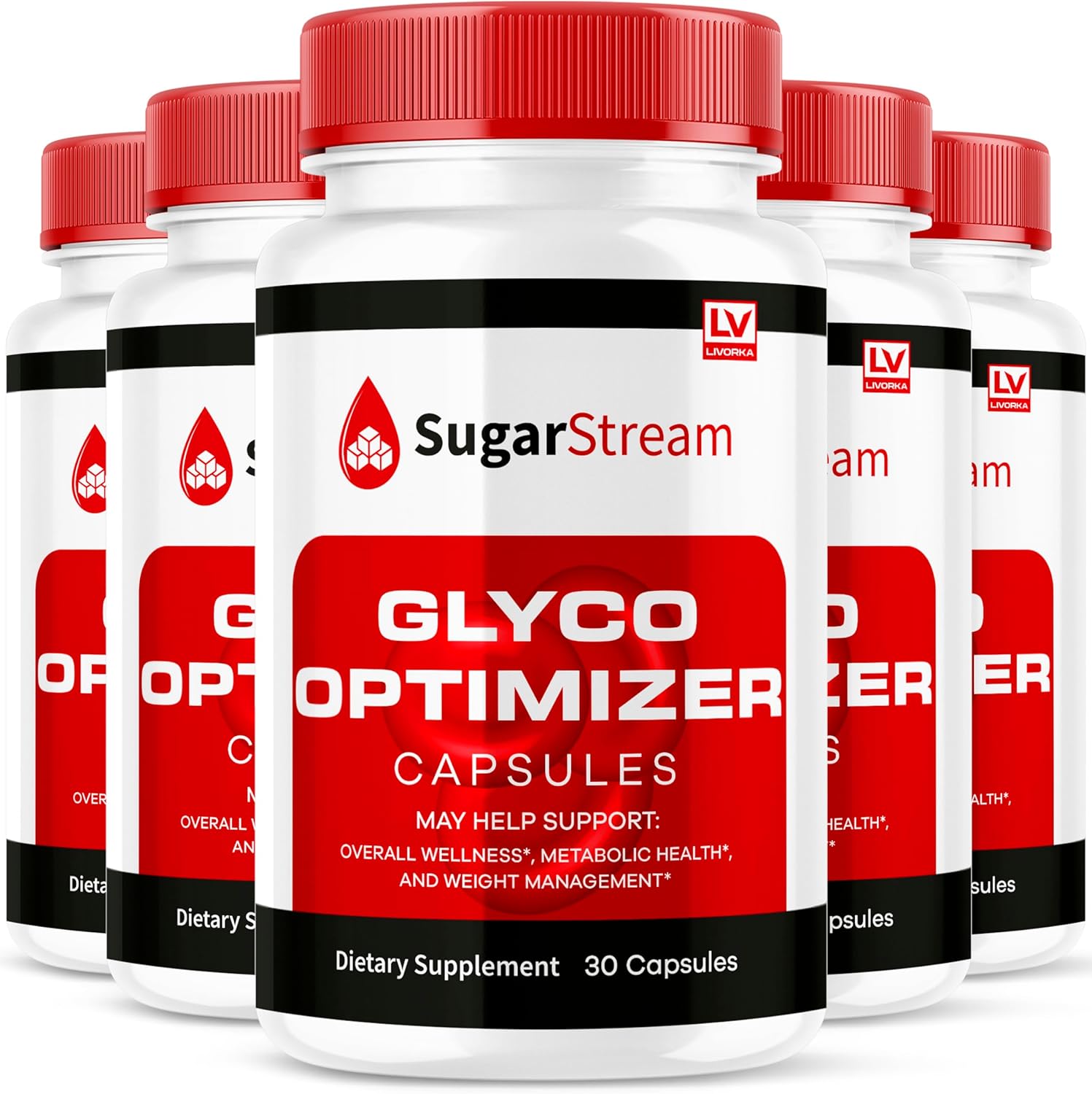 SugarStream Glyco Optimizer Capsules (5 Pack) - Advanced Glycogen Blood Support Supplement - 150 Capsules for 5 Months
