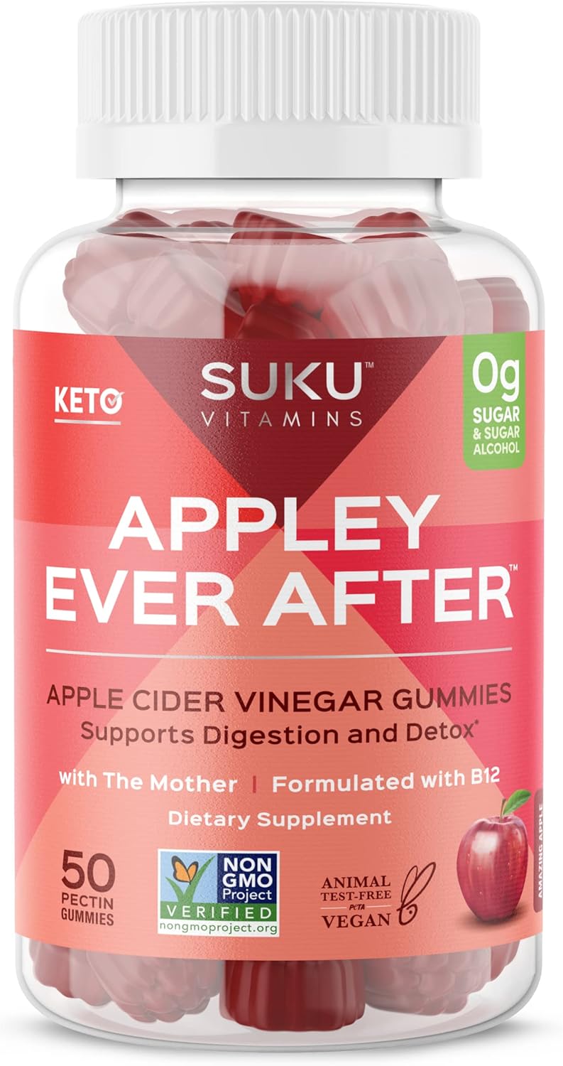 SUKU Vitamins Methylated B12 Apple Cider Vinegar Gummies - Apple Flavored, Non GMO - 50 Count