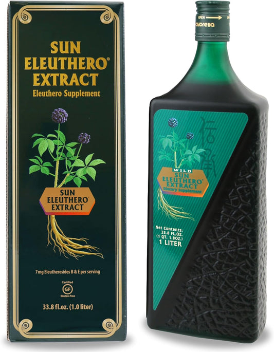 Sun Chlorella Eleuthero Root Extract Drink - Herbal Adaptogen & CGF Superfood - Gluten Free - 33.3oz