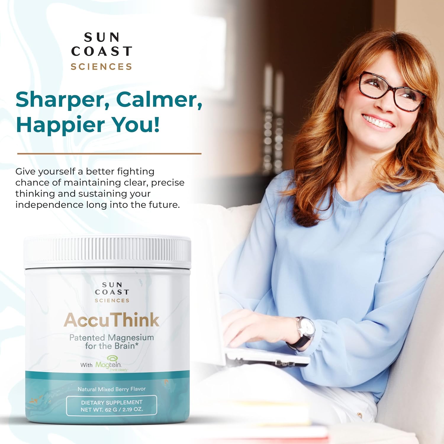 Sun Coast Sciences AccuThink - Magnesium Brain Memory Supplement - Cognitive Support for Brain Health, Sleep, Mood Boost - 2.64oz
