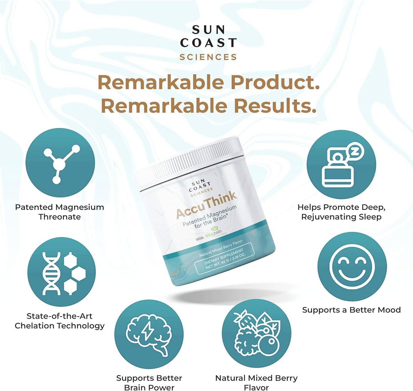 Sun Coast Sciences AccuThink - Magnesium Brain Memory Supplement - Cognitive Support for Brain Health, Sleep, Mood Boost - 2.64oz