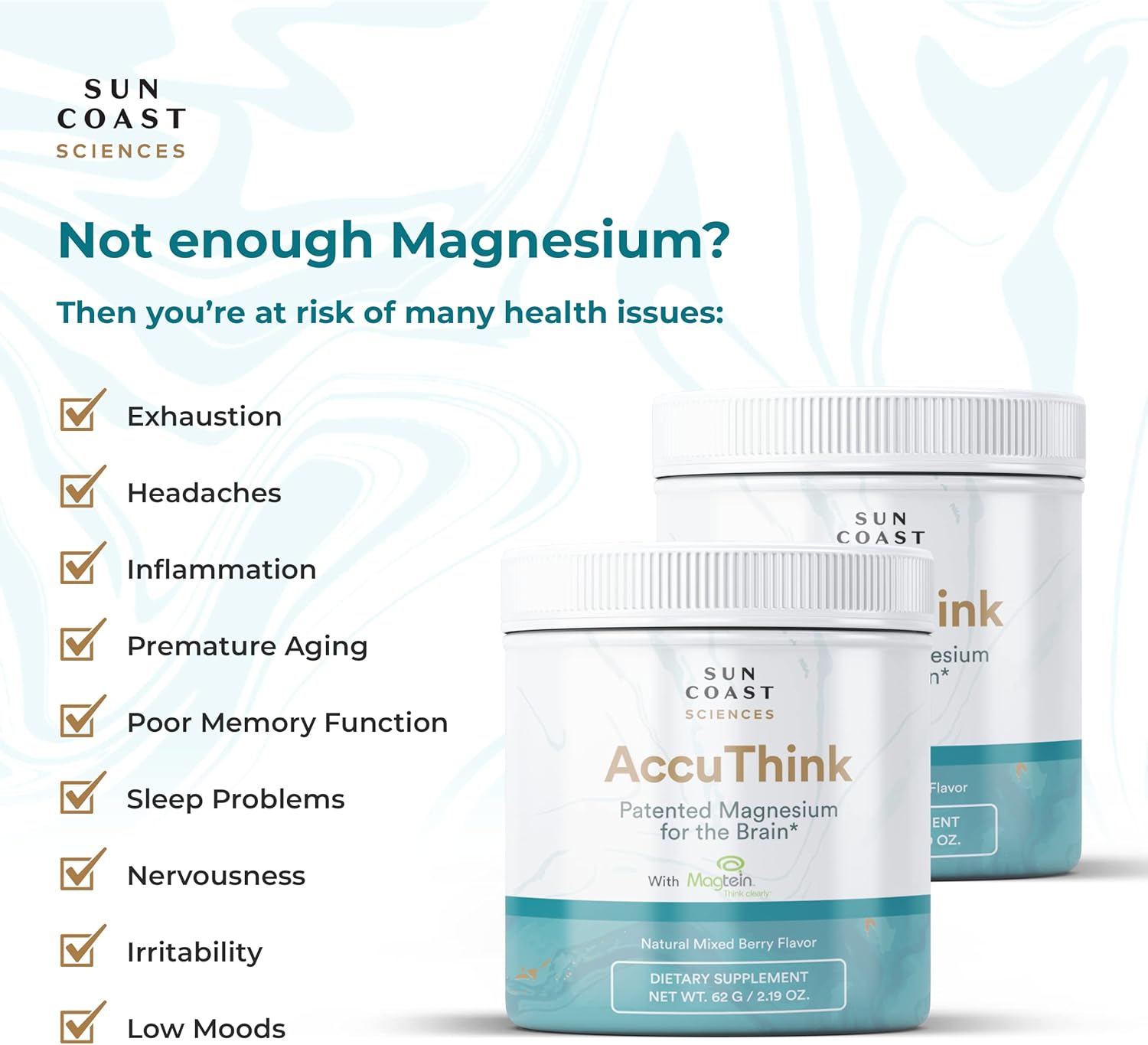 Sun Coast Sciences AccuThink - Magnesium Brain Memory Supplement - Cognitive Support for Brain Health, Sleep, Mood Boost - 2.64oz