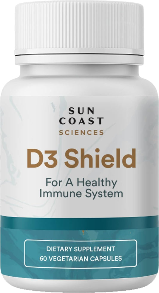 Sun Coast Sciences D3 Shield - High Potency Vitamin D3 for Immune Support and Bone Health - 60 Vegetarian Capsules with K2 and Calcium for Maximum Absorption