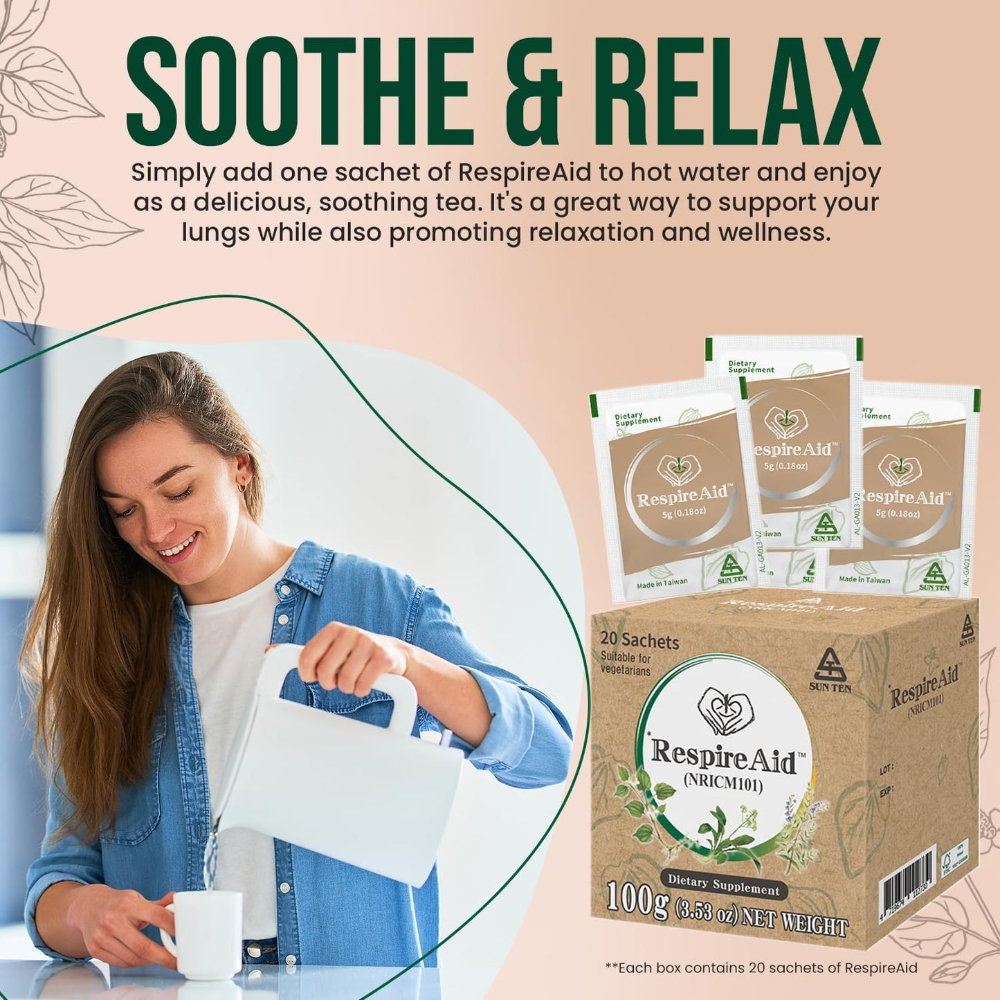 Sun Ten RespireAid™ Lung Cleanse & Detox with Natural Herbal Support for Healthy Breathing - 100g (20 sachets)