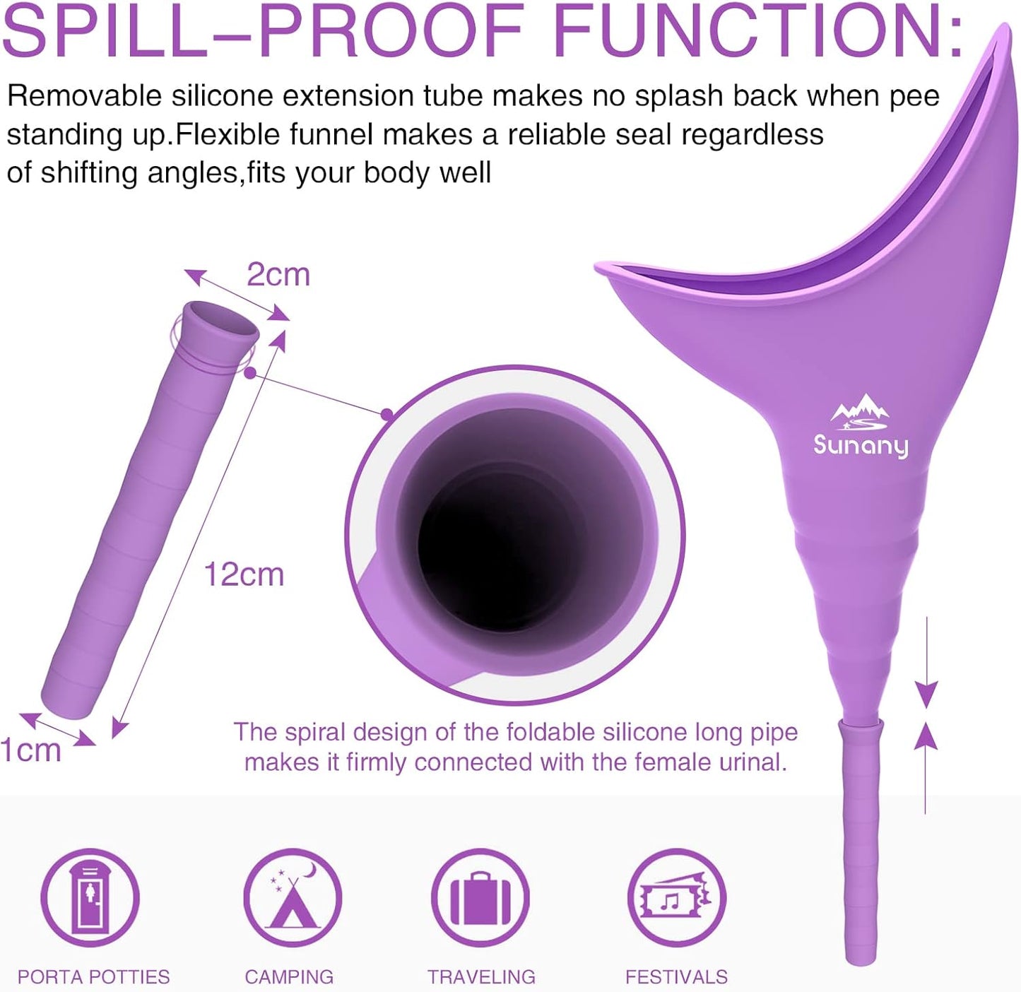 Sunany Portable Female Urinal with Silicone Funnel - Reusable and Ideal for Outdoor Activities, Camping, and Travel