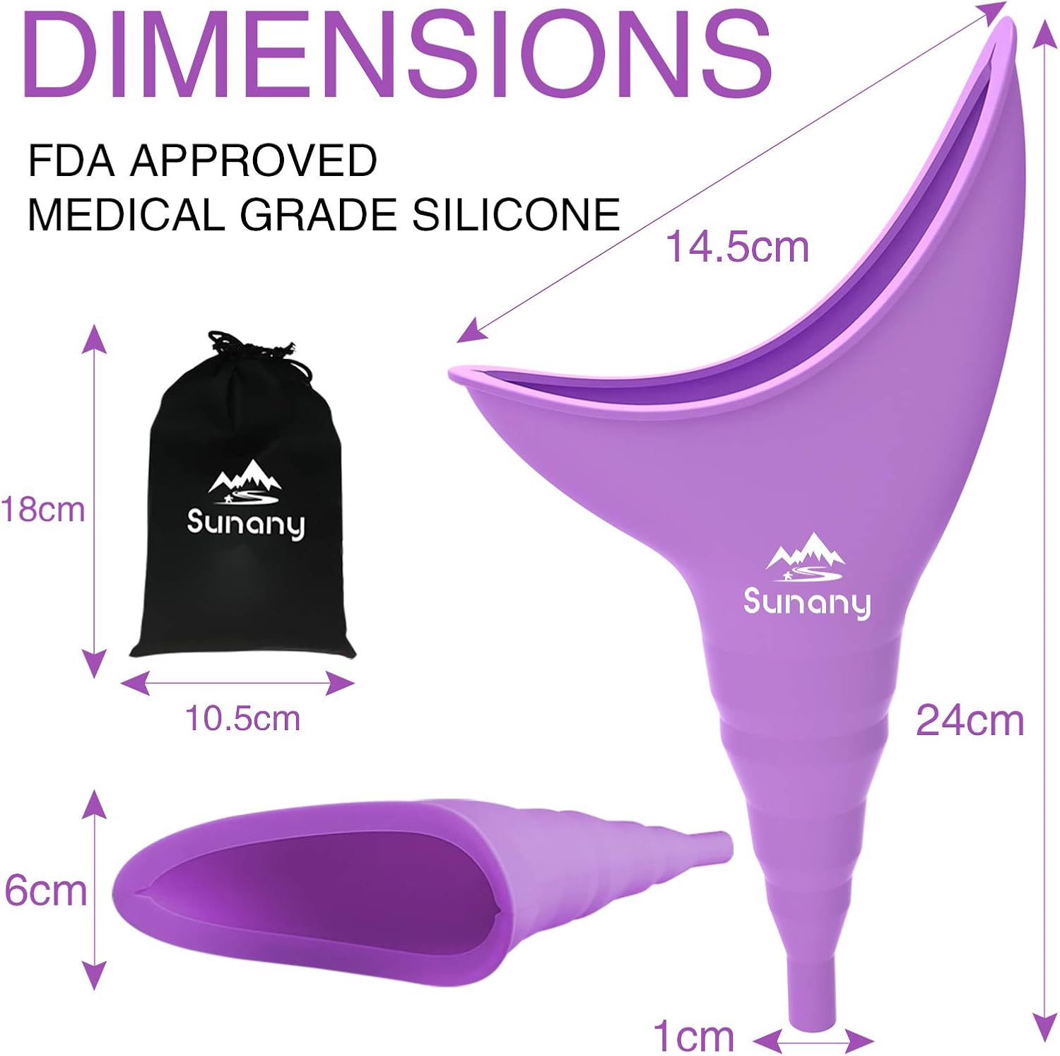 Sunany Portable Female Urinal with Silicone Funnel - Reusable and Ideal for Outdoor Activities, Camping, and Travel