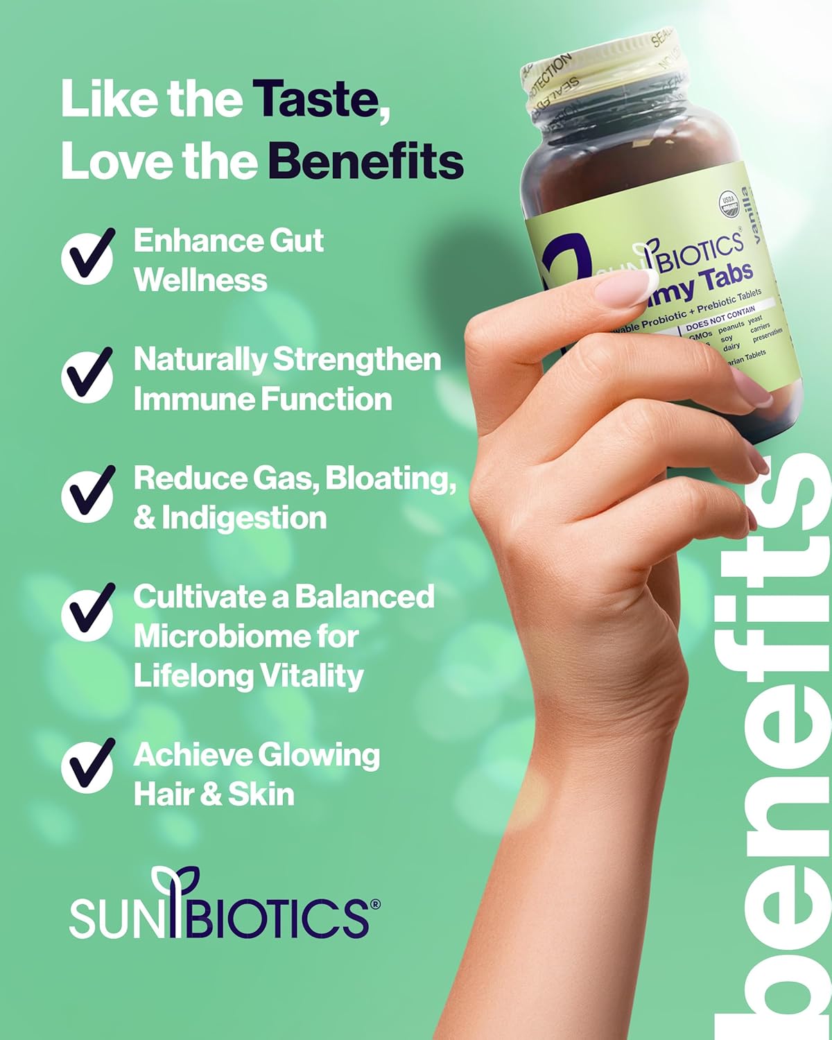Sunbiotics Vanilla Tummy Tabs - Chewable Probiotic Tablets with 18 Billion CFUs - Supports Gut Health, Immunity, and Microbiome Balance
