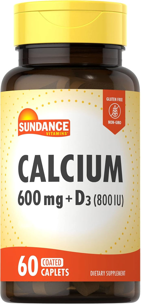 Sundance Calcium 600mg with D3 Caplets - Vegetarian, Non-GMO, Gluten Free Supplement