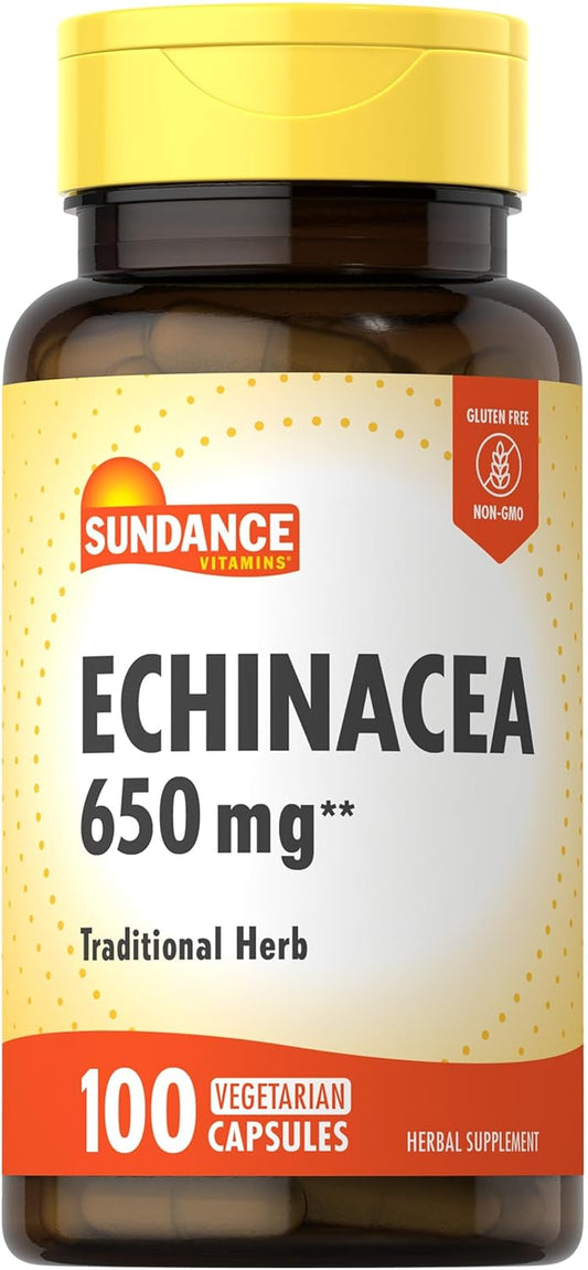 Sundance Echinacea Capsules - 650mg | 100 Count | Herbal Supplement for Immune Support | Vegetarian, Non-GMO, Gluten-Free