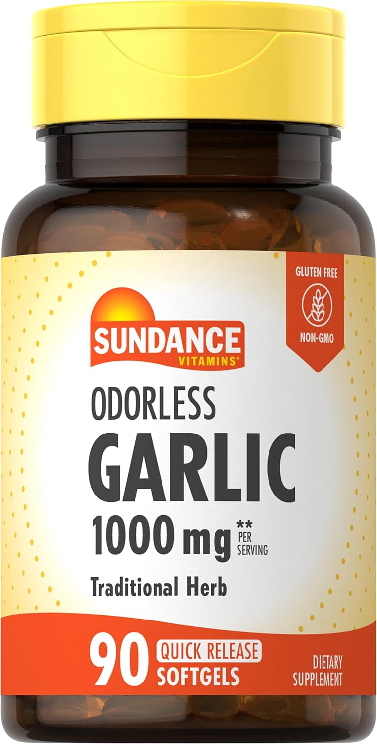Sundance Odorless Garlic Softgels 1000mg 90 Count Non-GMO Gluten Free Supplement