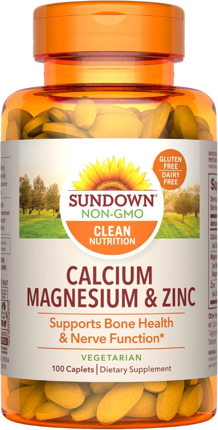 Sundown Calcium Magnesium Zinc Caplets for Immune, Bone, and Nerve Health - 100 Count