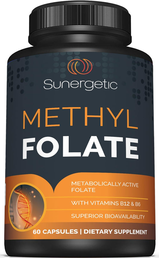 Sunergetic Methyl Folate Supplement with Vitamin B12 & B6 - Magnafolate - 400mcg per Capsule - 60 Capsules