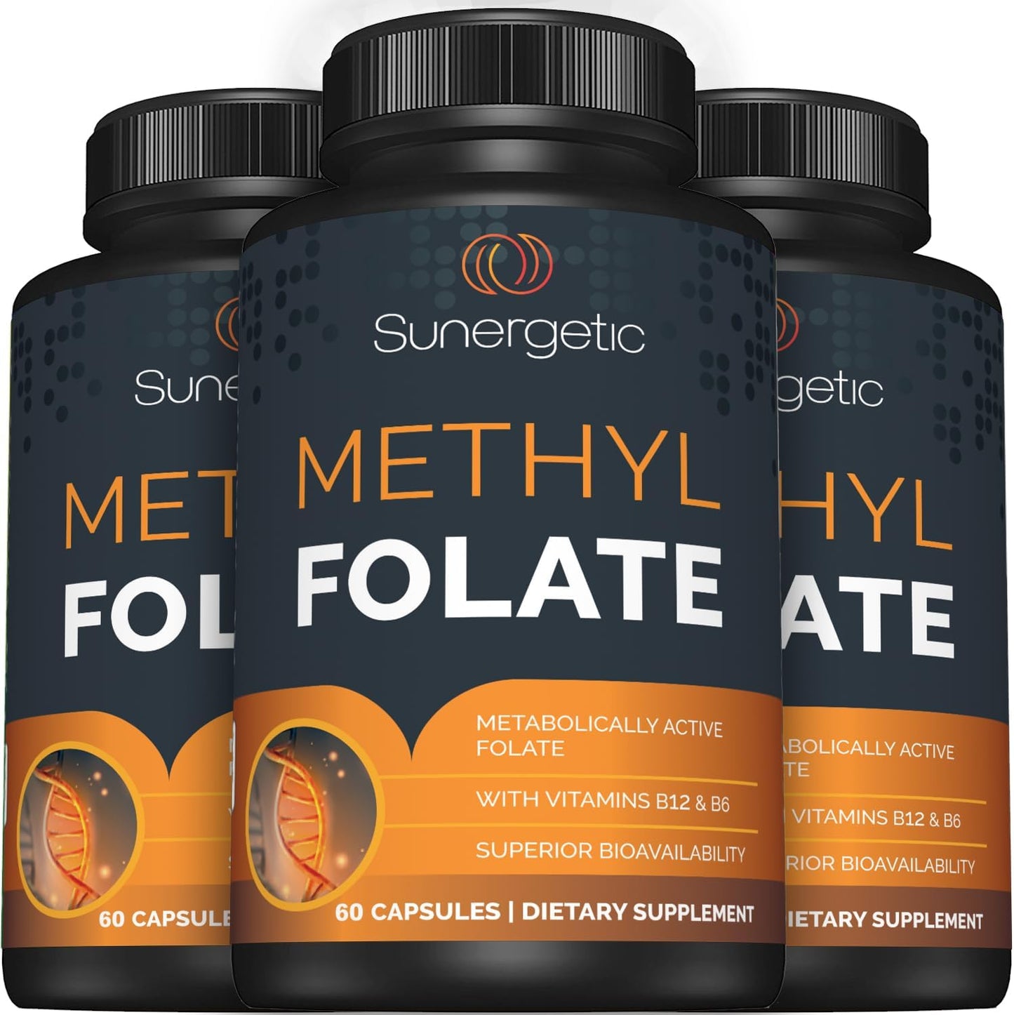 Sunergetic Methyl Folate Supplement with Vitamin B12 & B6 - Magnafolate - 400mcg per Capsule - 60 Capsules