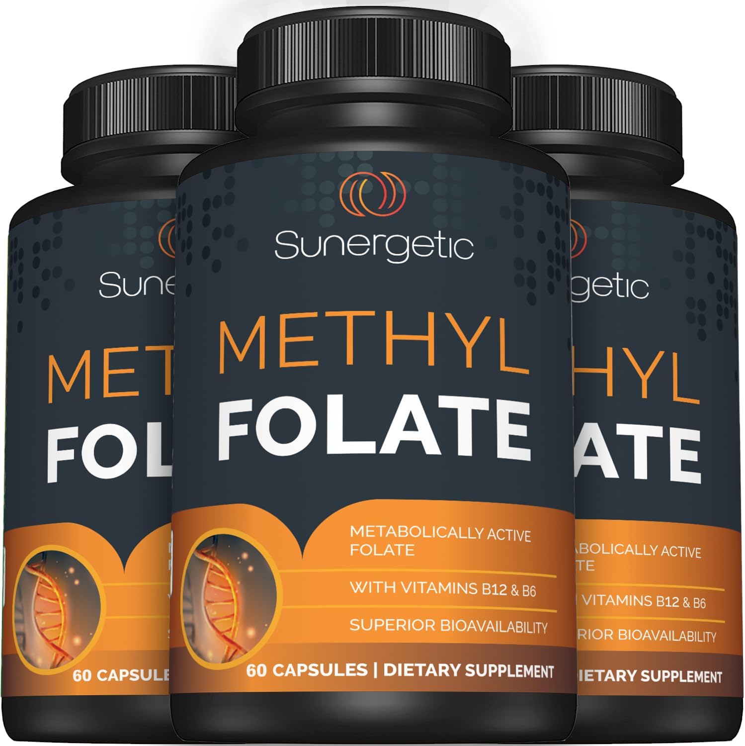 Sunergetic Methyl Folate Supplement with Vitamin B12 & B6 - Magnafolate - 400mcg per Capsule - 60 Capsules