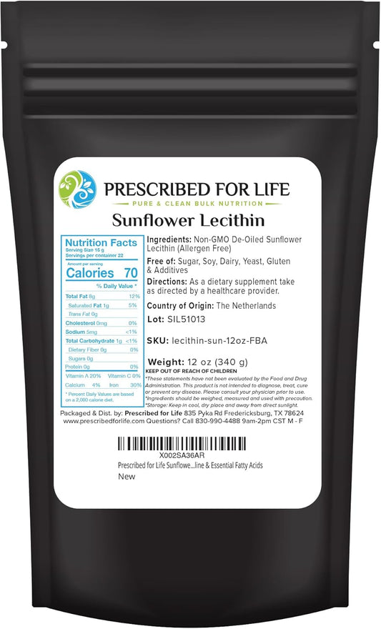 Sunflower Lecithin Powder - Unbleached, Gluten-Free, Vegan, Non-GMO, Soy-Free - Kosher, Rich in Choline & Essential Fatty Acids - 12oz
