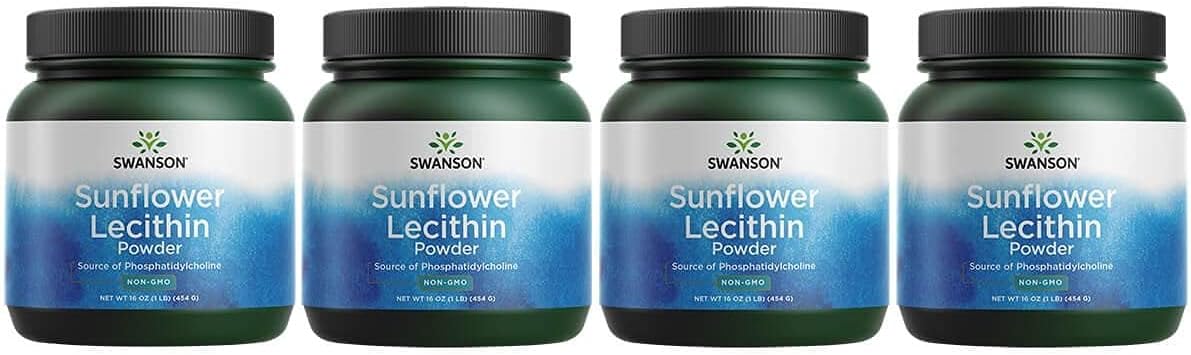 Sunflower Lecithin Powder for Brain Health & Nervous System Support - Non-GMO, Soy-Free, Vegetarian - 16 oz (4 Pack)