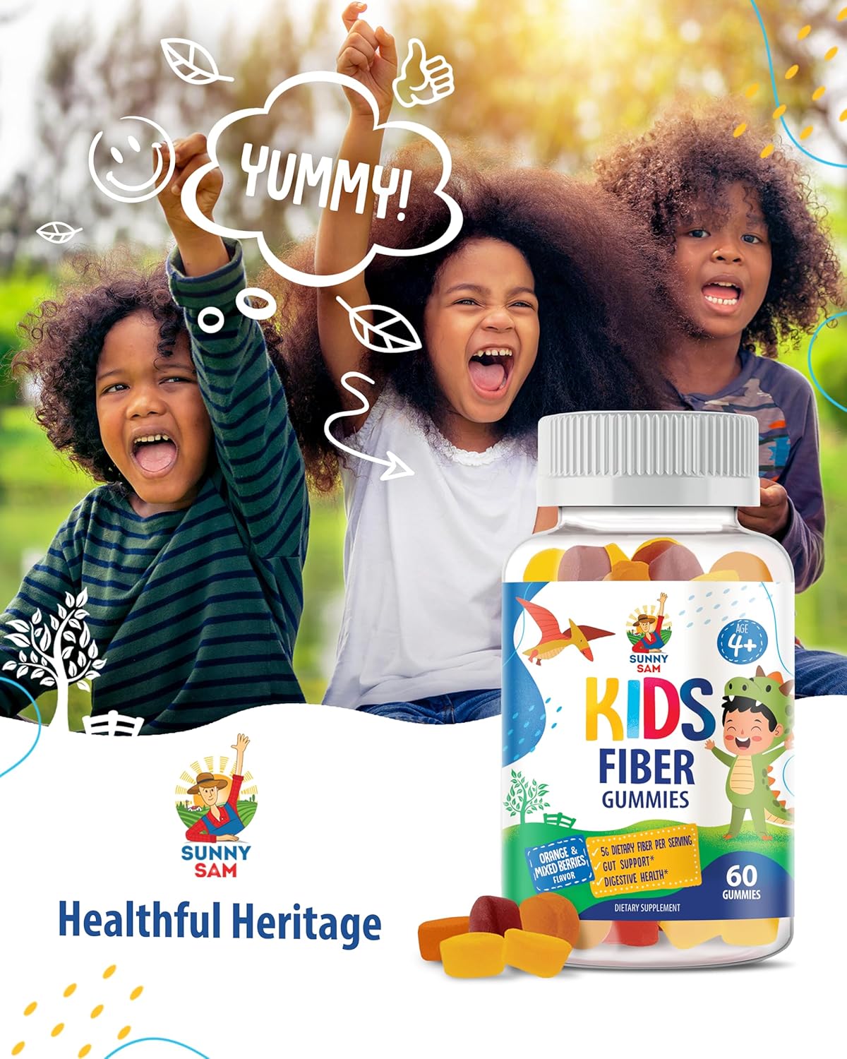 SUNNY SAM Fiber Gummies - Chewable Immunity Gummy for Kids and Adults