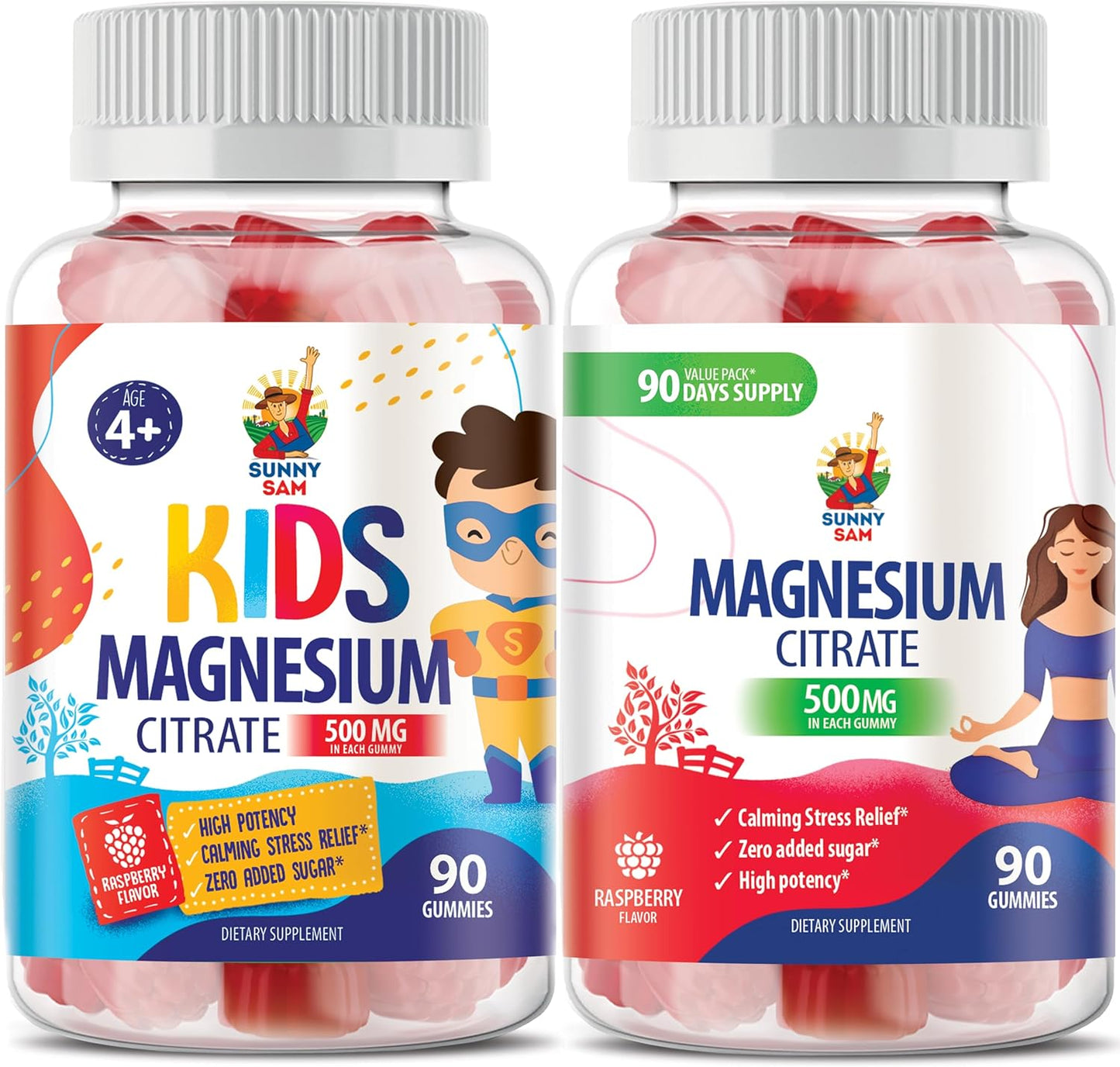 Sunny SAM Magnesium Gummies for Kids & Adults - 500mg - Calm Magnesium Chews - Mood & Muscle Support Chewable Supplement