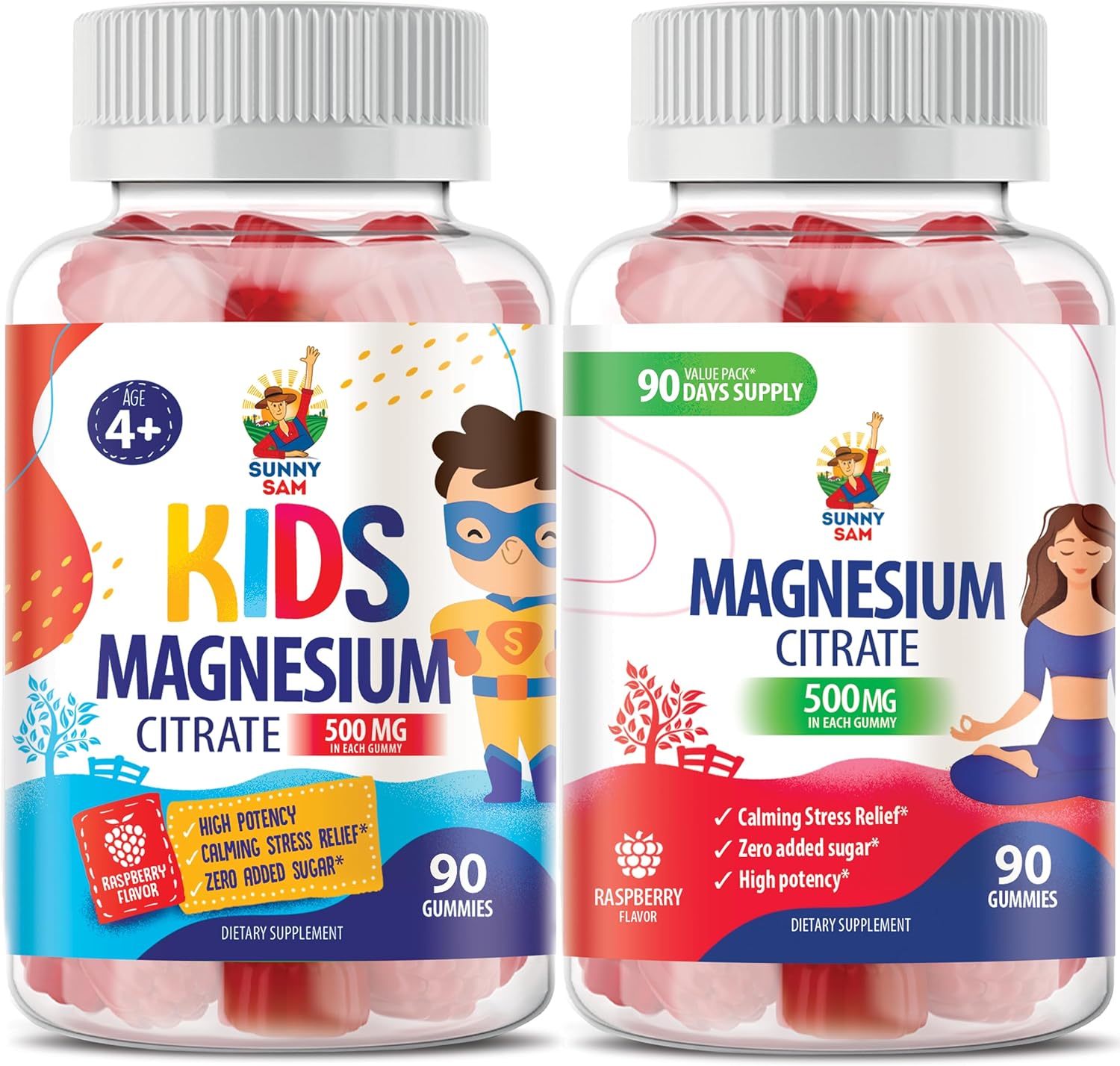 Sunny SAM Magnesium Gummies for Kids & Adults - 500mg - Calm Magnesium Chews - Mood & Muscle Support Chewable Supplement