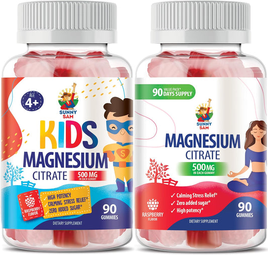 Sunny SAM Magnesium Gummies for Kids & Adults - 500mg - Calm Magnesium Chews - Mood & Muscle Support Chewable Supplement