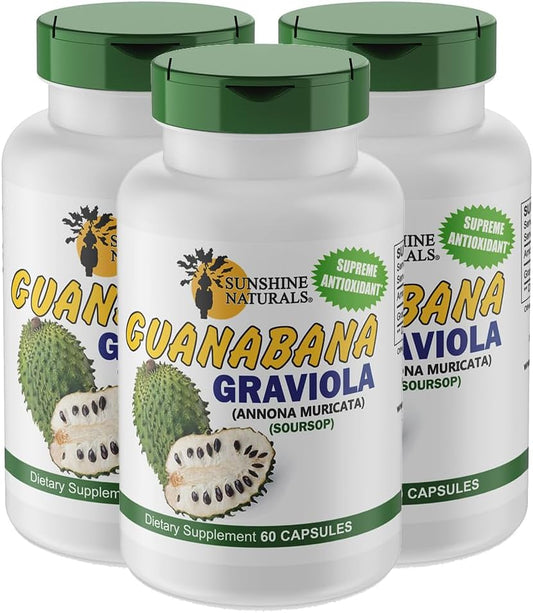 Sunshine Naturals Graviola Supplement - Immune Support, Digestive Aid, Antioxidant Defense - 180 Capsules for Wellness