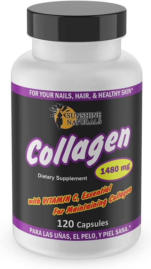 Sunshine Naturals Hydrolyzed Collagen and Vitamin C Supplement - Immune Support, 1480mg, 120 Capsules